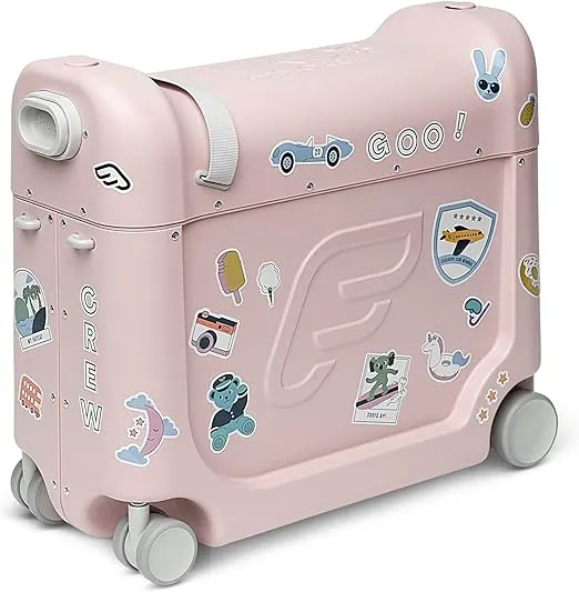 JetKids by Stokke BedBox, Pink Lemonade - Kid's Ride-On Suitcase & In-Flight Bed - Help Your Child Relax & Sleep on the Plane - Approved by Many Airlines - Best for Ages 3-7