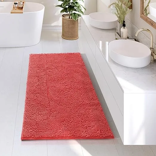 Hearth & Harbor Bathroom Rugs, Chenille Bath Mat - Machine Washable Bath Mats for Bathroom Non-Slip Backing Rubber, Quick Dry Bathroom Mat - Rose Bath Rug, 26x44