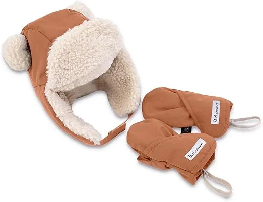 7AM Enfant Cub Set Benji - Soft Plush Sherpa Cub Hat & Mittens Set, Machine Washable | Warm Coziest Hat & Mittens Set