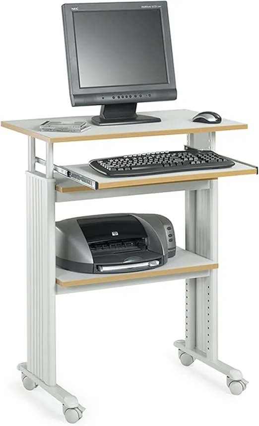 Safco Muv Adjustable-Height Desk with Keyboard Shelf, Steel Frame, Laminate Work Surface, Mobile on 4 Wheels, Powder Coat Finish - Office Desks & Workstations