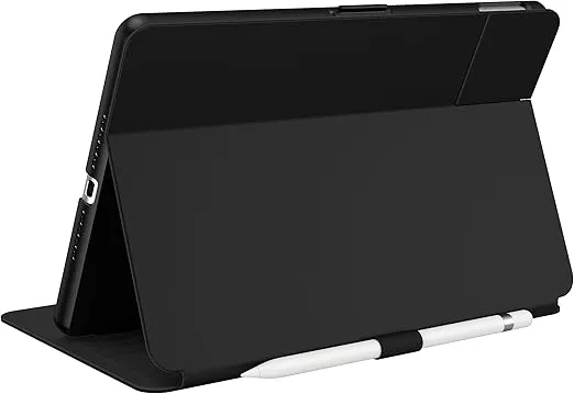 Speck Balance Folio Case for iPad 10.2 Inch (2019-2021) - Drop & Camera Protection, Slim Multi Range Stand, Apple Pencil Holder - Black/Black