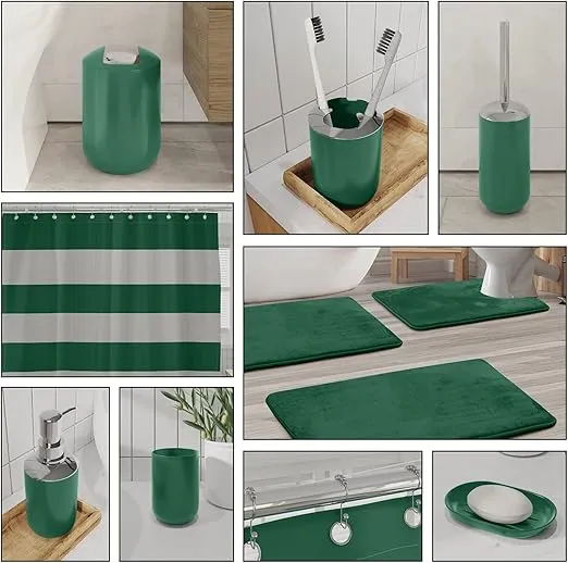 Clara Clark Bathroom Set - Green Bathroom Accessories Set, Bathroom Sets with Shower Curtain and Rugs, 23PC Shower Curtain Set with Liner, Soap Dispenser, Soap Dish, Toilet Brush Holder, and Trash Can