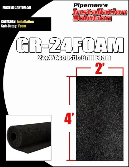 DJ Speaker Woofer Cabinet Grill Foam 2' Wide x 4'Long x 3/8" Thick Black