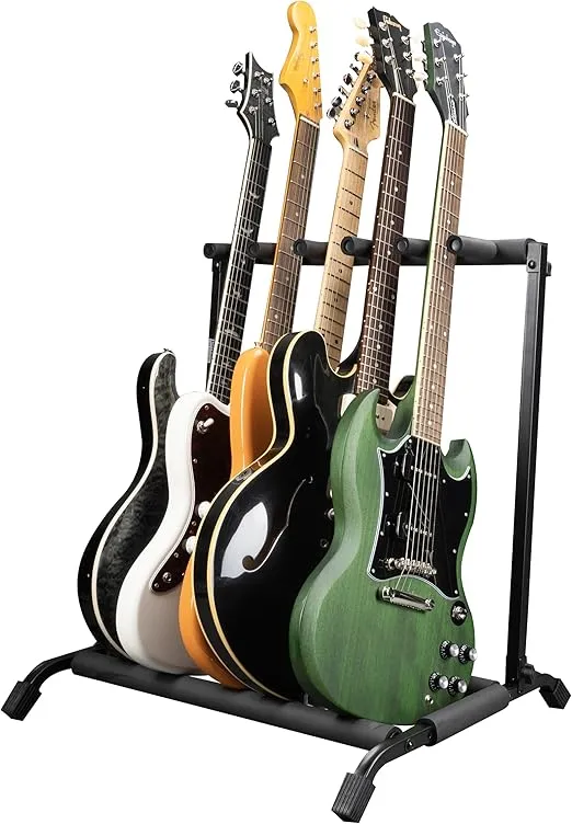 Rok-It Multi Guitar Stand Rack with Folding Design; Holds up to 5 Electric or Acoustic Guitars (RI-GTR-RACK5)