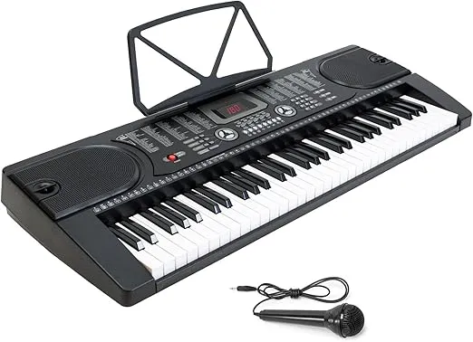 61-Key Electronic Piano Keyboard with 7-Position Adjustable Stand & Microphone - Black