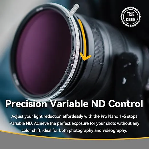 NiSi - 52mm Swift True Color ND-Vario, 1-5 Stops (ND2-ND32) Variable ND Filter, Waterproof Nano Coating Optical Glass, with Lens Filter Case and Lens Cap - Compatible with NiSi Swift System Filters