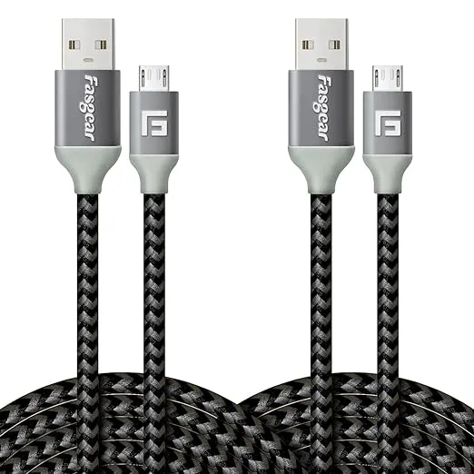 Fasgear Micro USB 2.0 Cable 2 Pack 10ft 2.4A Fast Charging Android Phone Charger Cord Braided Micro-B 2.0 Cable Compatible for PS4 X-Box One Controller/Sam-Sung S6/Fire TV Stick/Kindle/Webcam (Black)