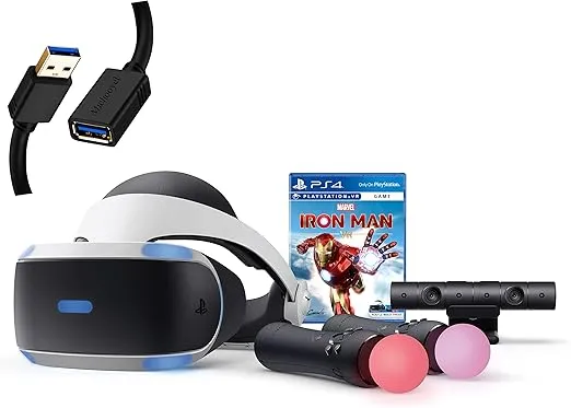 Sony PlayStation VR Marvel's Iron Man VR Bundle: PlayStation VR Headset, Camera, 2 Move Motion Controllers, Marvel's Iron Man VR Digital Code for PS4 PS5 - Michooyel USB_Extension_Cable