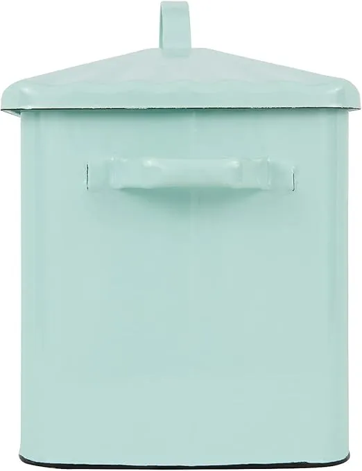 Creative Co-Op Enameled Metal Handles Rustic Farmhouse Storage Décor for Kitchen, Bread Box with Lid, Light Blue