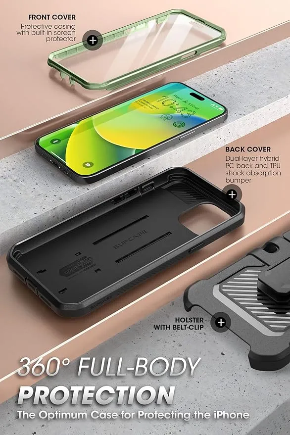 SUPCASE Outdoor Case for iPhone 14 Pro (6.1 Inches) Mobile Phone Case 360 Degree Case Bumper Protective Cover [Unicorn Beetle Pro] with Screen Protector 2022 Edition (Green)