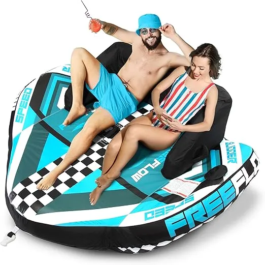 SereneLife Heavy-Duty Inflatable Towable Booster Tube - Water Tube Boating Float Tow Raft, Watersports Inflatable Pull Boats/Tubes/Towables w/Foam Seats, PVC Bladder, Handles