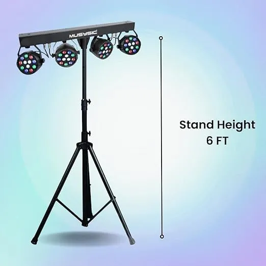 MUSYSIC LED RGB Dj Light with Stand, 4 Par Powerhouse GigBar for Parties, Concerts, and Light Shows, Lighting Package w/Stage Light Stand - MU-L31A