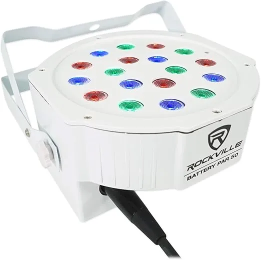 Rockville Battery PAR 50 White Rechargeable LED DMX Up-Light w/Remote, 18 LEDs, Up to 15 Hour Battery, RGB Color Mixing, Perfect for DJ, Clubs, Parties, Weddings