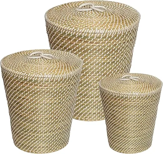 Honey-Can-Do Set of 3 Nesting Seagrass Snake Charmer's Baskets, Natural STO-08750 Natural