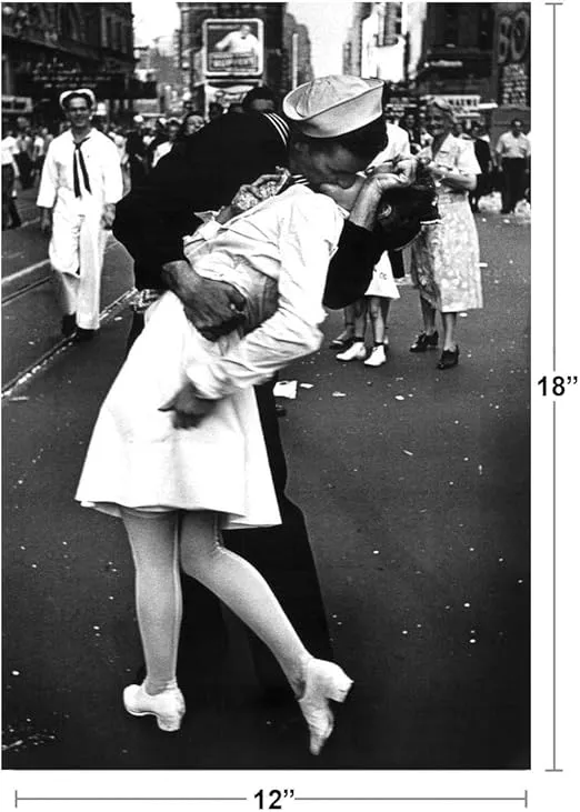 Times Square The Kiss on VJ Day Sailor Kissing Woman 1945 Photo Photograph Black White Celebration New York City NYC Cool Wall Art Print Poster 12x18