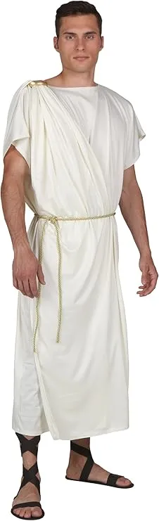 Mens Roman Toga Outfit for Halloween & Cosplay, Greek God Costume with Gold Rope Belt