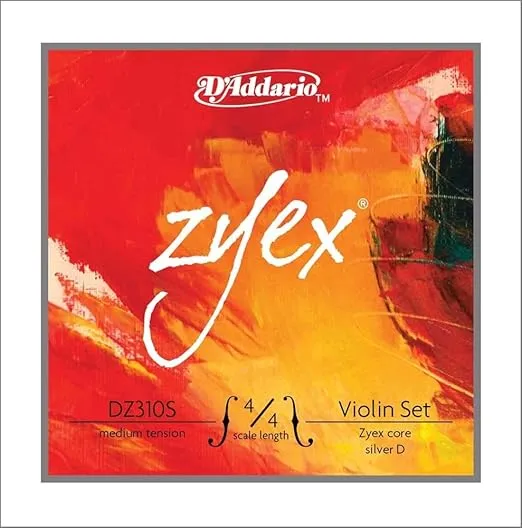 D'Addario Zyex Violin String Set with Silver D, 4/4 Scale, Medium Tension