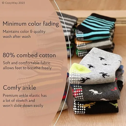 CozyWay Ankle Style Socks with Grippers for Little Girls & Boys, Infants, Toddlers, Children - 6 & 9 Pairs