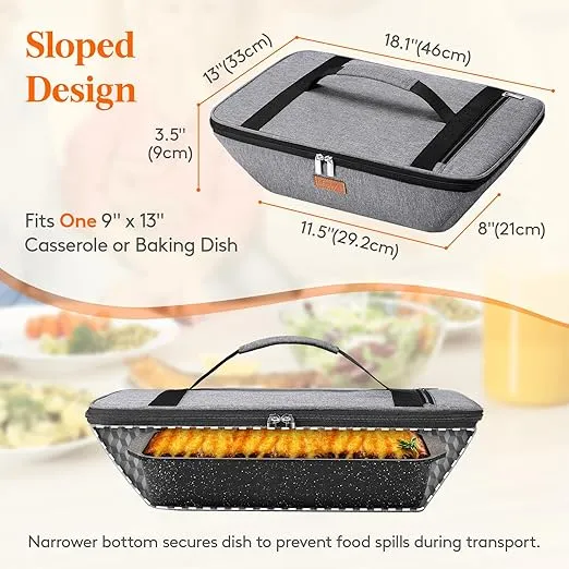 Lifewit Insulated Casserole Carrier for Hot or Cold Food, Thermal Lasagna Lugger Tote, Casserole Dish Carrier for Potluck Parties Picnic, Fits 9"x13" Baking Dish, Gray