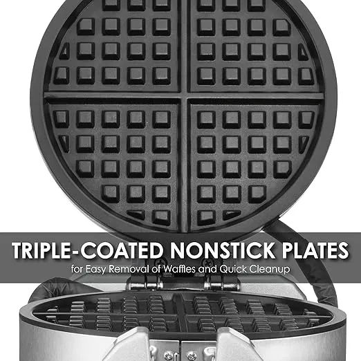 Waring Commercial WWD200 Classic Double Waffle Maker, Coated Non Stick Cooking Plates, Produces 60 waffles per hour, 120V, 1400W, 5-15 Phase Plug, Silver