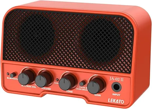 LEKATO Mini Guitar Amp, 5W Rechargeable Electric Guitar Amplifier, Clean&Overdrive Effects Bluetooth Guitar Amp Portable for Daily Practice,Orange