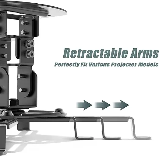 WALI Projector Ceiling Mount, Universal Low Profile Projector Mount with Retractable Arms and Multiple Adjustment Function (PM-002-B), Black