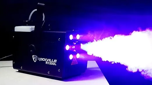 Rockville R1200L Fog/Smoke Machine w LED Lights/Strobe, 7 Channel DMX+2 Remotes, Black