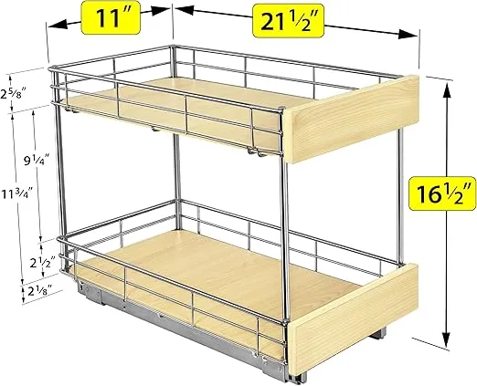 LYNK PROFESSIONAL® SELECT™ Pull Out Cabinet Organizer - 11" x 21" - Slide Out Drawer for Kitchen Cabinets - Sliding Pantry Shelves - Roll Out Shelf for Pots, Pans, Lifetime Ltd Warranty - 2 Tier