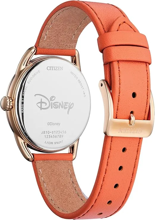 Citizen Eco-Drive Ladies' Disney Minnie Mouse Gardening Watch, Gold Tone with Coral Strap, Floral, 3-Hand Date, 36mm (Model: FE6087-04W)