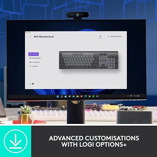 Logitech MX Mechanical Wireless Illuminated Performance Keyboard, Tactile Quiet Switches, Backlit Keys, Bluetooth, USB-C, macOS, Windows, Linux, iOS, Android, Metal, ‎Graphite