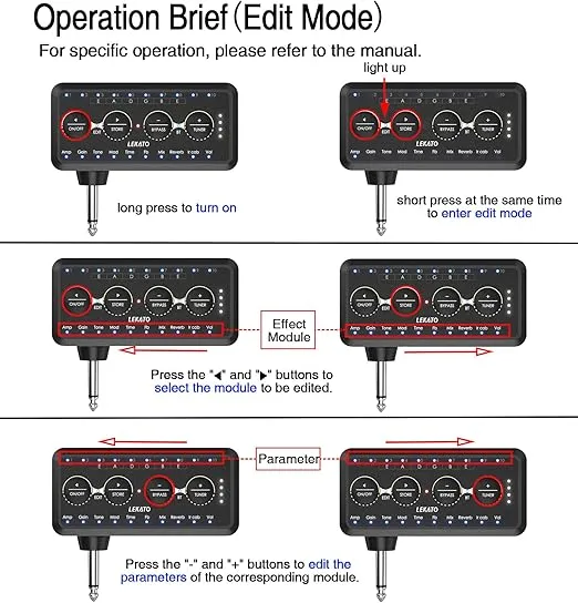 LEKATO Guitar Headphone Amp with Multi Effects - Amp Models, IR Loading, Tuner, Rechargeable Portable Bass Micro Headphone Amplifier Electric Guitar Headphone Amplifier Delay Reverb Chorus Overdrive