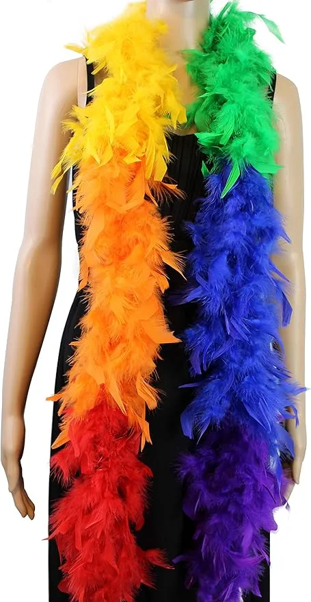 40 Gram 72" Long, Turkey Chandelle Feather Boa, Dancing Wedding Crafting Party Dress Up, Halloween Costume Decoration(rainbow color)