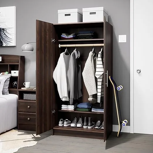 Prepac Elite 32" Storage Cabinet Closet, Brown Storage Cabinet, Linen Cabinet, Wardrobe Cabinet with Hanging Rail and Shelves 24.5" D x 32" W x 65" H