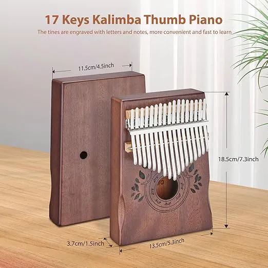 LEKATO Kalimba 17 Keys, Solid Wood Thumb Piano Portable Mbira Finger Piano Beginners C Key with Music Book, Tuning Hammer, Storage bag, Christmas Gift for Children/Teenagers/Music Lovers