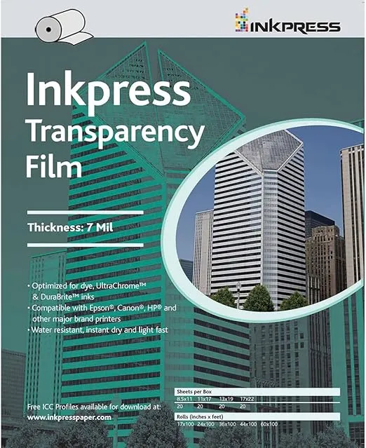 Inkpress Transparency, Resin Based Inkjet Film, 7mil., 8.5x11", 20 Sheets