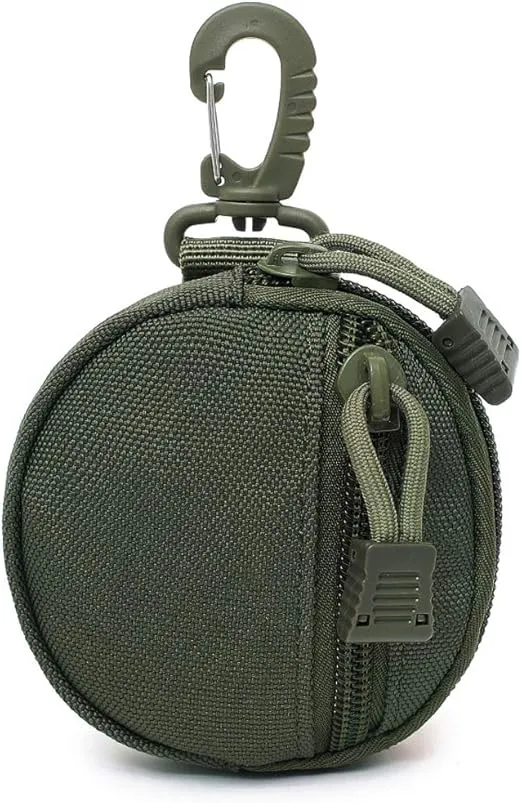 Coin Purchase Keychain, Professional Molle Pouch Accessories for Men, Small Round Coin Holder Pouch as Wallet, Change Purse, EDC Pouches. (Green)