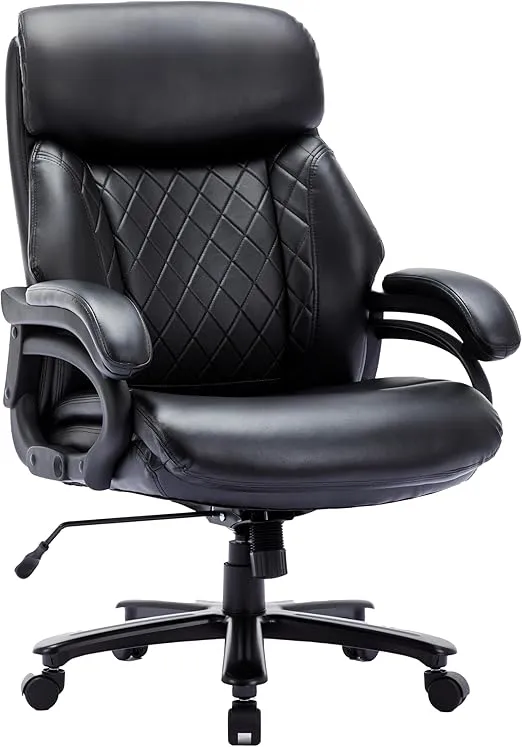 COLAMY Big & Tall Office Chair 400lb Large High Back Executive Desk Computer Swivel Chair for Heavy People, PU Leather Heavy Duty Metal Base Adjustable Tilt Tension Ergonomic Design, Black