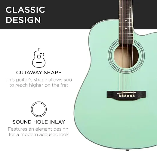 Best Choice Products 41in Beginner Acoustic Guitar Full Size All Wood Cutaway Guitar Starter Set Bundle with Case, Strap, Capo, Strings, Picks - SoCal Green