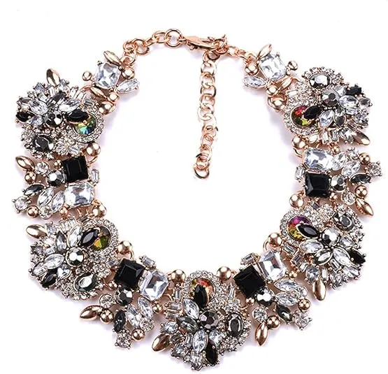 Bib Statement Necklace Colorful Glass Crystal Collar Choker Necklace for Women Fashion Accessories