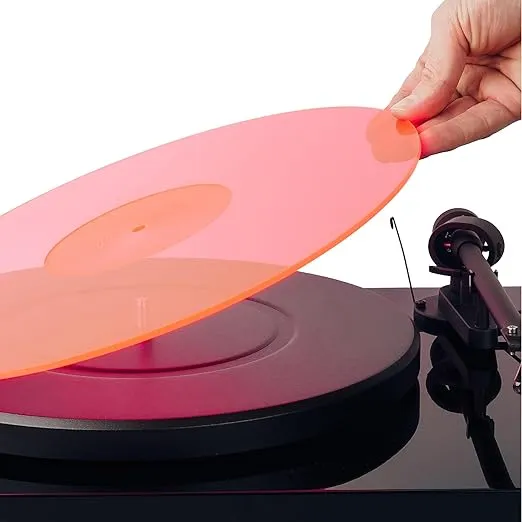 Acrylic Turntable Mat - 11.75" RedLit Vinyl Record Acrylic Mat - Precision Machined Acrylic Turntable Platter Mat with Record Label Recess - See-Through Record Mat for Standard 12" Turntable Platters