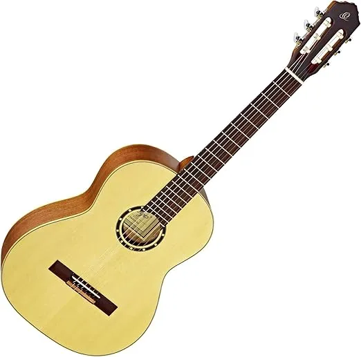 Ortega Guitars 6 String Family Series Full Size Nylon Classical Guitar w/Bag, Right, Spruce Top-Natural-Satin, (R121)