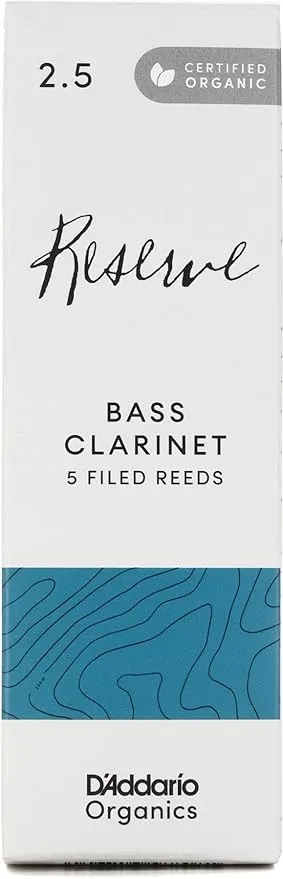 Rico D’Addario Organic Reserve Bass Clarinet Reeds - Filed, Strength 2.5, 5-Pack