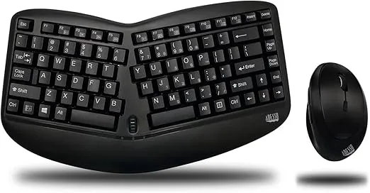 Adesso WKB-1150CB Tru-Form Wireless Ergo Mini Keyboard & Mouse Combo, Ergonomic & Compact Size Design Keyboard and Ergonomic Vertical Mouse