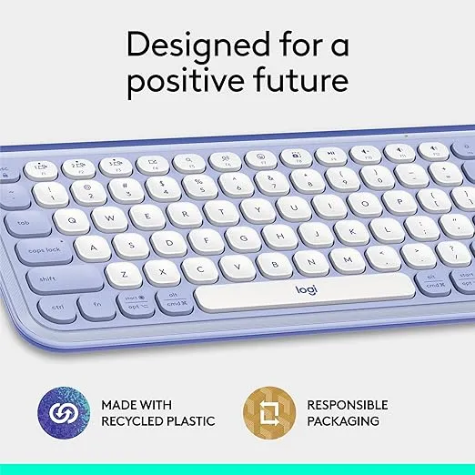 Logitech POP ICON Keys Wireless Bluetooth Keyboard, Comfortable Typing, Programmable Keys, Easy-Switch Between up to 3 Devices, for Laptop, Tablet, PC – Lilac and Off-White