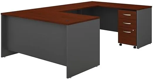 Bush Business Furniture Series C 60W U Shaped Desk with 3 Drawer Mobile File Cabinet in Hansen Cherry