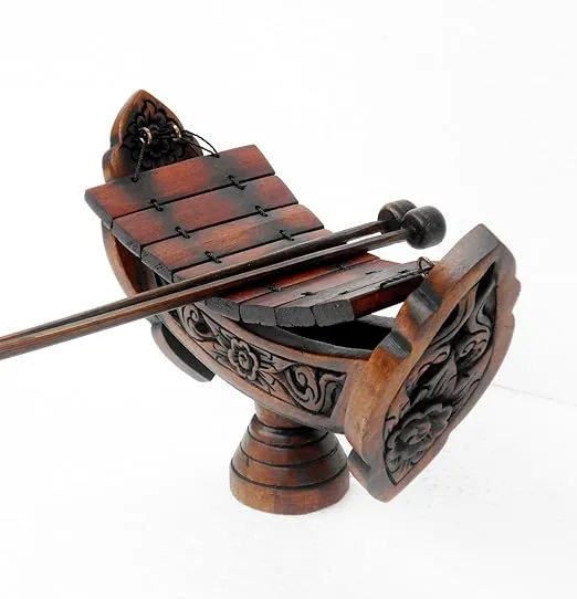 GABUR Thai Traditional Musical Instruments Teakwood Teak Wood Wooden Xylophone 8 Bar Notes, inch Wood040
