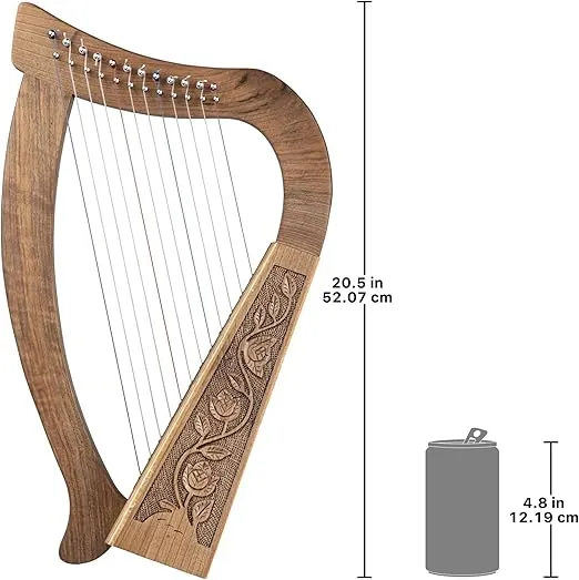 Design Toscano Celtic Knot Walnut Tara Harp Instrument and Display, 20 Inch, Walnut and Birch Wood, Natural