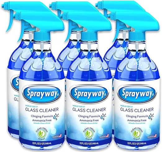 Sprayway Glass Cleaner Liquid Spray, 32oz, Pack of 6 | Ammonia-Free, Streakless, Foaming Action | Recyclable Bottle, Fresh Fragrance | Removes Fingerprints, Dust, Dirt, Smoke Film | All Glass Surfaces