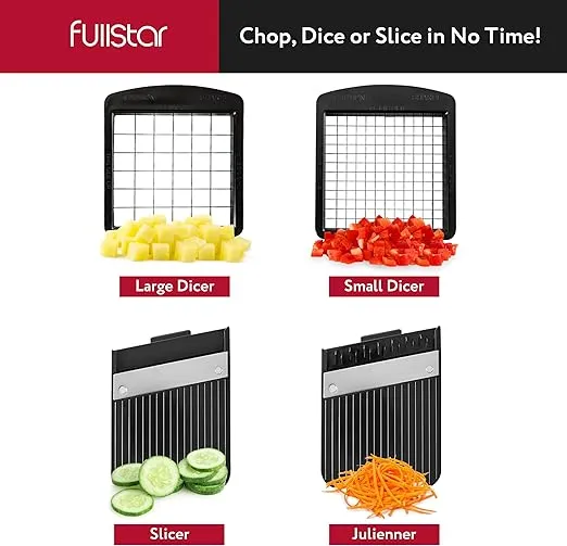 Fullstar All-in-1 Vegetable Chopper, Mandoline Slicer & Cheese Grater - French Fry Cutter & Veggie Dicer - Cheese Slicer - Includes Bonus Handheld Spiralizer (4 in 1, Black/White)