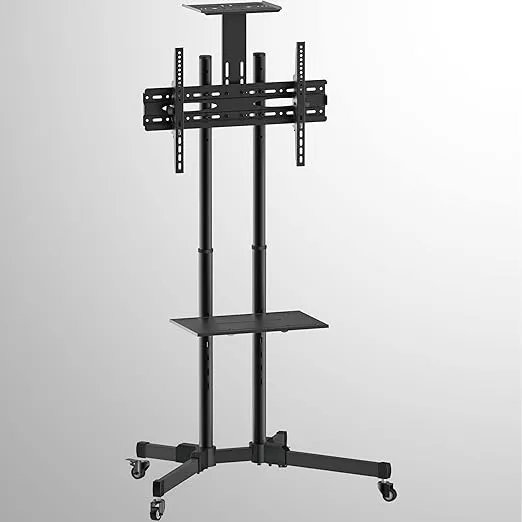 Mount-It! TV Cart Mobile TV Stand Wheeled Height Adjustable Flat Screen Television Floor Stands with Rolling Casters and Shelf, VESA Compatible TV Mount Bracket Fits Displays 37 to 70 Inch, 110 Lbs